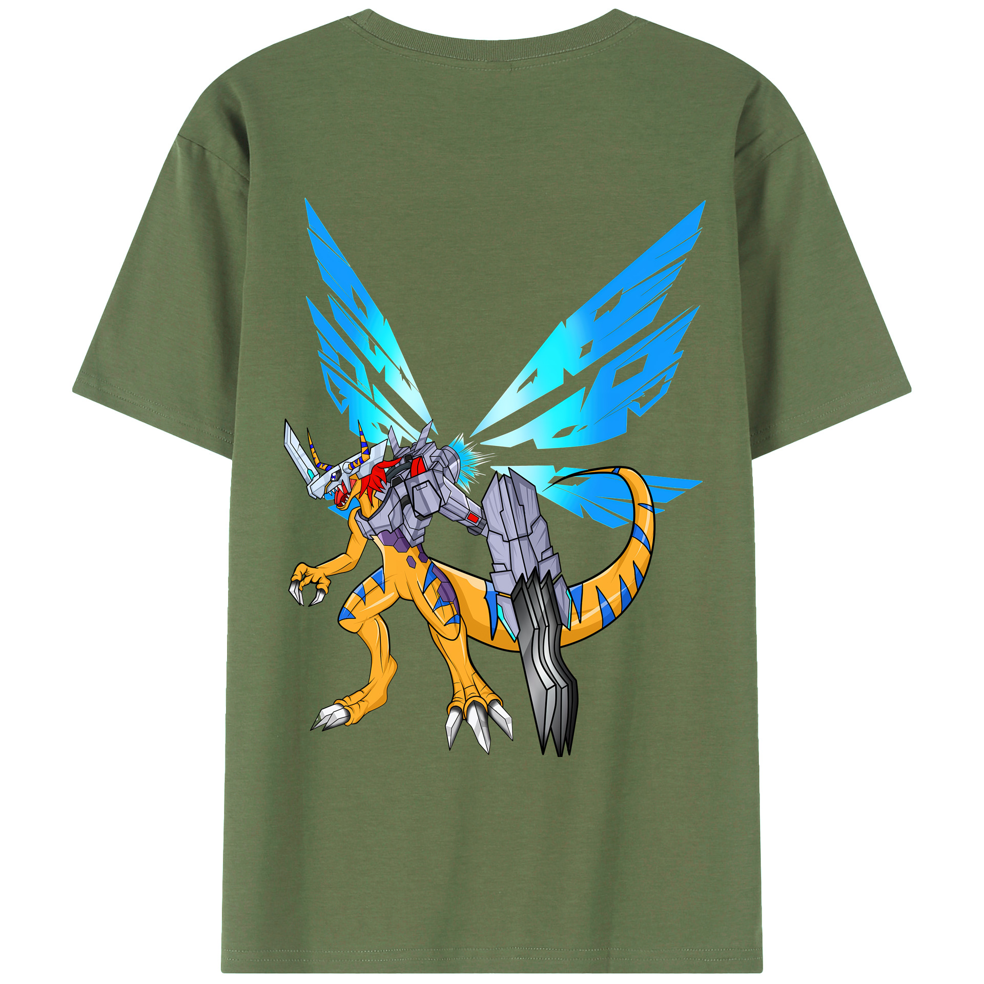 （画像用） Digimon デジタルモンスター/デジモン 綿100％ メンズ半袖Tシャツ（バックプリント） 通気性